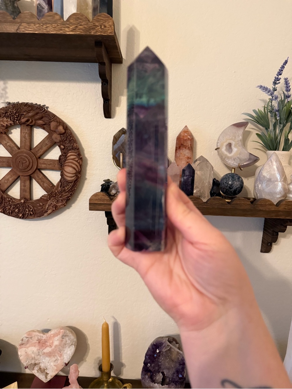 Large Purple & Green Rainbow Fluorite Tower – 430g